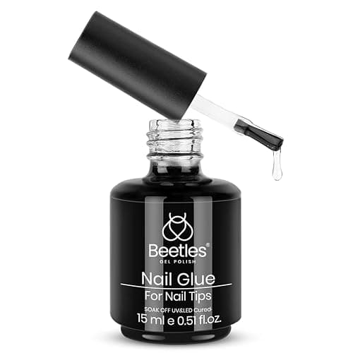 Beetles Gel Polish 9 in 1 Nail Glue with New Formula, 0.5 Fl Oz Super Strong Brush in Nail Gel Glue for False Nails Tips, Rhinestone, Base Gel, Blooming Nail Gel - 0-2-9 in 1 Nail Glue - Image 1
