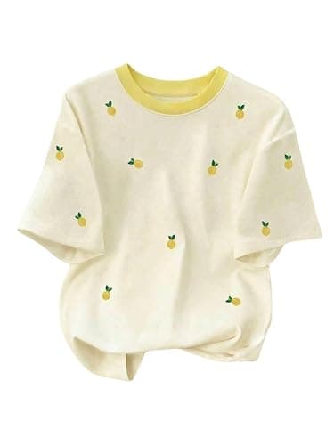 RoseSeek Women's Lemon Print Cute Tops Crew Neck Short Sleeve T Shirts Casual Summer Tops - Image 1