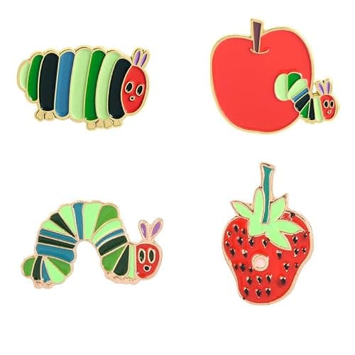 4 Pcs Hungry Caterpillar Strawberry Brooch Pins for Women Men Clothes Hat Accessories Cute Caterpillar Apple Pin Set Aesthetic Gifts - Image 1