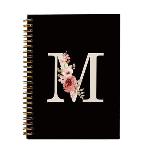 OXW Personalized Black Initial Letter M Notebook, Custom Notebook for School, Custom Gifts, Personalized Monogrammed Gifts for Women, Customized Notebook, Hardcover Spiral Notebook 5.5 x 8.3 - Image 1