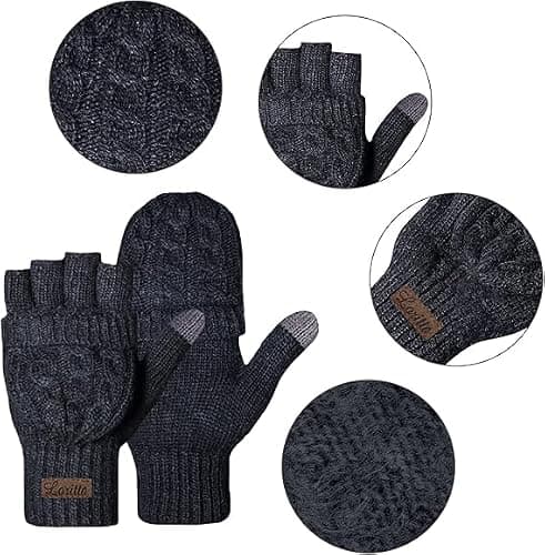 Loritta Winter Fingerless Gloves for Women Warm Knit Convertible Mittens with Flip Cover Stocking Stuffers Gifts thumbnail 2
