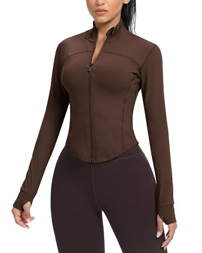 AVGO Women's Cropped Running Workout Jackets Zip Slim Fit Athletic Tops with Thumb Holes - Image 1