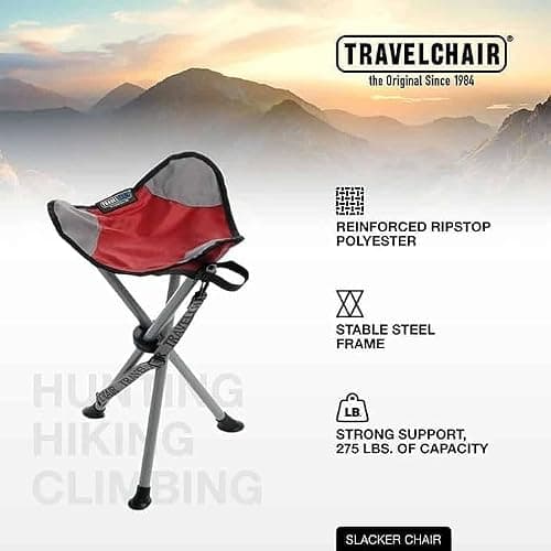 Travel Chair Slacker Tripod Chair for Camping, Lightweight Chair, Adjustable Carry Strap for Easy Transport | Oversized Duck Feet for Improved Stability | Perfect for Outdoor Adventures (Black) thumbnail 6