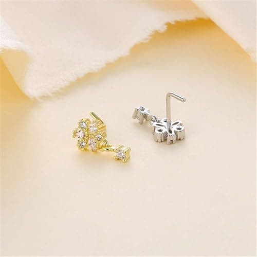 Niaspi 2Pcs 20G CZ Flower Dangle Nose Rings for Women Stainless Steel L-Shaped Nose Studs Rings Dangling Nostril Nose Piercing Jewelry thumbnail 5