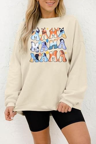 MOUSYA Oversized Mama Sweatshirt Woman Mama Letter Print Pullover Tops Trendy shirt Casual Crewneck Loose Sweatshirts thumbnail 3