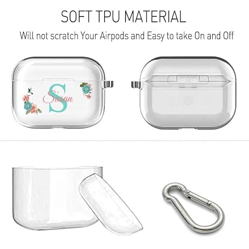 IKPYTREE Custom Name & Initial Crystal Clear Case for AirPods 4th Generation Pro/Pro 2 and 3rd Generation，Thin Shockproof Protective Customized Transparent Case(Light Blue Flowers) thumbnail 3