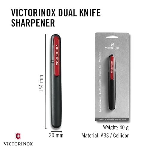 Victorinox Dual-Knife Sharpener Perfect for Straight Blades, Black | Pocket-sized pencil design sharpens straight blades with a pre-sharpening stone and ceramic notch for fine edges. thumbnail 3
