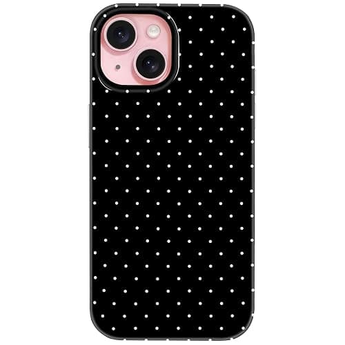 Hython for iPhone 15 Case Cute Polka Dot Aesthetic Design Simple Cover 6.1", Thin Slim Anti-Scratch Soft TPU Bumper Shockproof Rubber Protective Phone Cases for Women Girls Girly Boys, Black - Image 1