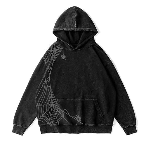 Qswey Unisex Y2K Graphic Hoodies Mens Oversized Vintage Hoodies Acid Washed Sweatshirt Casual Streetwear - Image 1