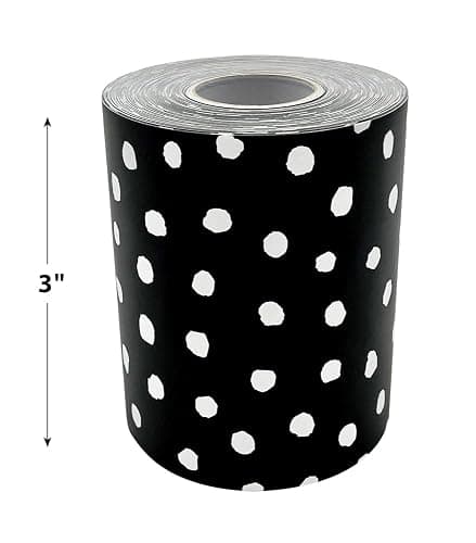 Teacher Created Resources White Painted Dots on Black Straight Rolled Border Trim (TCR8911) thumbnail 3