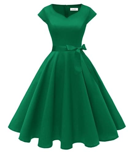 Kingfancy Women Vintage 1950s Dress Retro Cocktail Party Swing Dresses with Cap Sleeves - Image 1