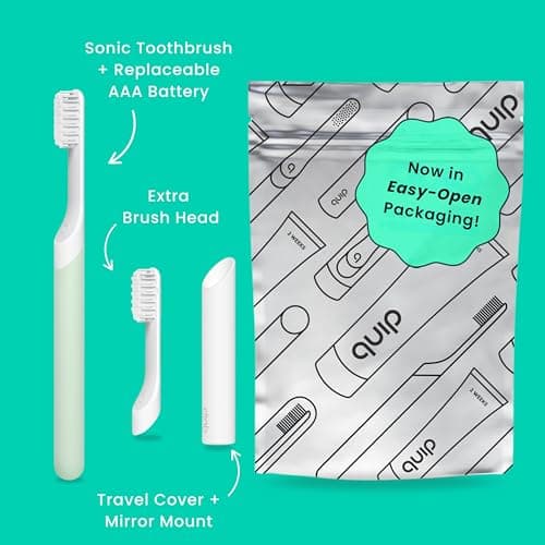 Quip Sonic Electric Toothbrush for Adults with Timer - Includes Travel Case & Replacement Brush Head - 3 Month Battery Life, Plastic Handle - Sage thumbnail 6