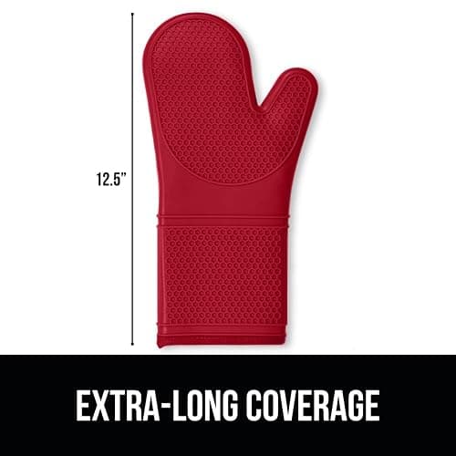 GORILLA GRIP Heat Resistant Silicone Oven Mitts Set, Soft Quilted Lining, Extra Long, Waterproof Flexible Gloves for Cooking and BBQ, Kitchen Mitt Potholders, Easy Clean, Set of 2, Red thumbnail 2
