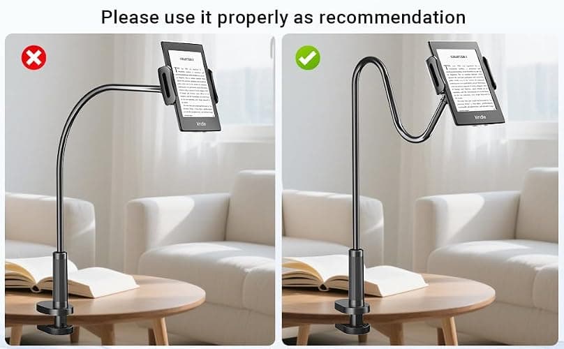 Kefotic Gooseneck Tablet Holder for Kindle Reading in Bed, Hands Free Desk Bedside Lazy Arm Stand for Kindle Accessories, Compatible with iPhone iPad mini thumbnail 8