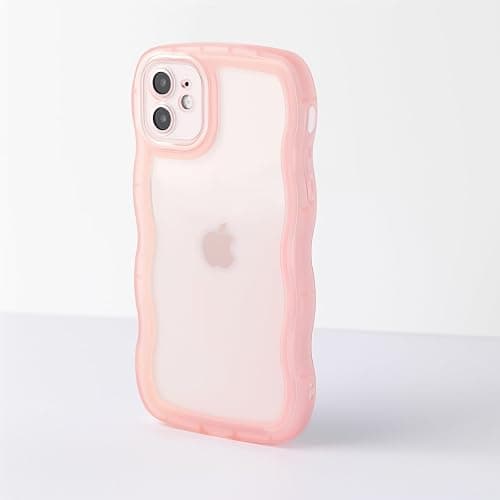Dumkery Cute Case Compatible with iPhone 12 Case, Clear Pink Curly Wave Frame Anti Slip Soft TPU Shockproof Case Cover for Girls Women thumbnail 4
