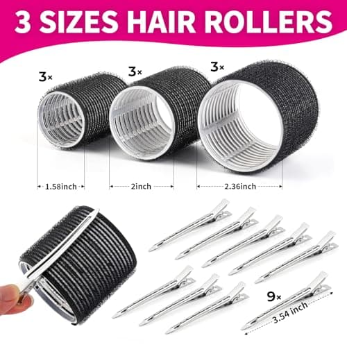 Teenitor 18pcs Hair Rollers Set, 9 Hair Rollers for Women and 9 Hair Clips 3 Sizes Self Grip Hair Rollers (40mm, 50mm, 60mm), Rollers Hair Curlers for Short Medium Long Hair thumbnail 2