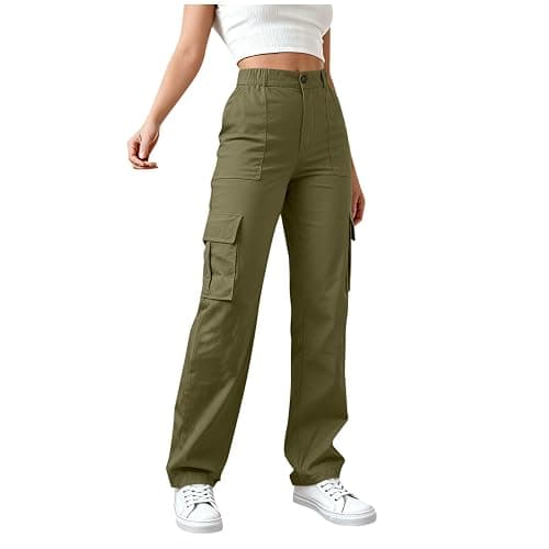 MaMiDay Baggy Cargo Pants for Women High Waisted Open Leg Pants Hiking Streetwear Fashion Outfits with Multiple Pockets thumbnail 2
