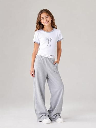 Azmxynol Tween Girls Clothes 2 Piece Outfit T-Shirt Top + Wide Leg Pants Girl Trendy Clothing Set, Sizes 7-16 Years thumbnail 2