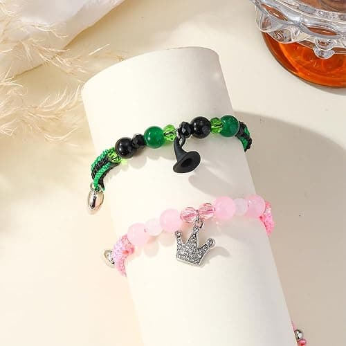 Elphaba Galinda Matching Bracelets -Braided Friendship Bracelet- Rhinestone Crown Witch Hat Matching Bracelets -Couples BFF Accessories Gifts for Fans Party Dress Decor thumbnail 7