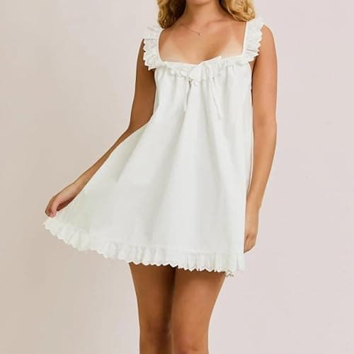 Feclmiyt Women‘s Summer Mini Dress Y2k Bow Front Ruffled Trim Sleeveless Babydoll Short Dress Loose Fit Tank Sundresses Beachwear thumbnail 6
