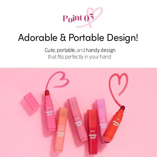 ETUDE Dear Darling Marker Tint #1 Raspberry Pop (5g) | Hydrating & Long Lasting Lip Stain | High Pigmented Lip Maker with Easy Drawing Tip | Korean Daily Lip Tint, Korean Makeup, Kbeauty - Raspberry Pop thumbnail 6