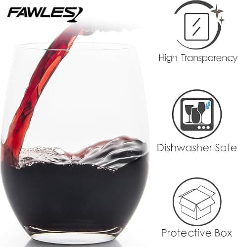 FAWLES Stemless Wine Glasses Set of 12, 15 Ounce Smooth Rim Standard Wine Glass Tumbler for Red, White Wine, Dishwasher Safe thumbnail 4