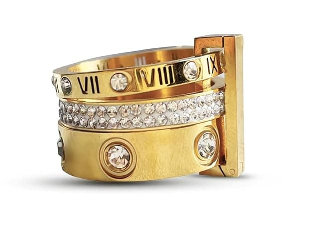 YIKOXI Love Friendship Gold Rings Set for Women 18K Gold Plated Titanium Steel Dainty Cubic Zirconia Rings Fashion Stacking Bands Valentines Day Mother's Day Christmas Day Best Gifts - Image 1
