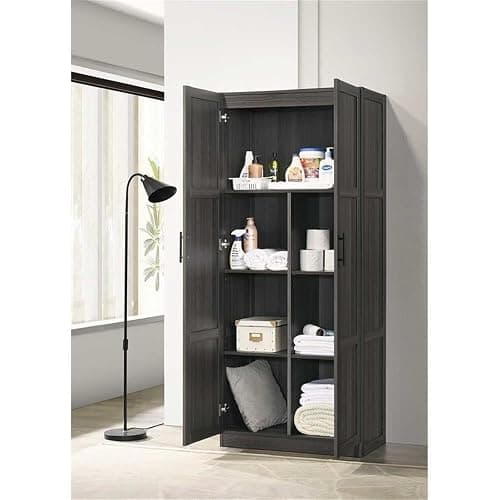 Pemberly Row Engineered Wood Storage Cabinet, Storage Cabinet Furniture Designed for Household Organization Use, Engineered Wood Construction in Dark Wood and Graphite Black Finish thumbnail 2