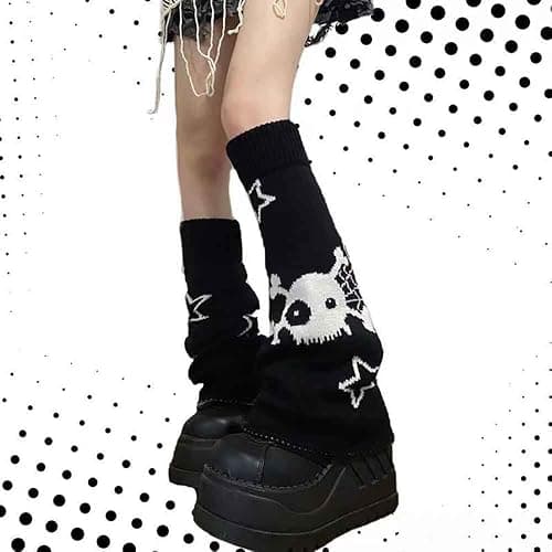BXCNCKD Gothic Skull Print Two Side Wear Knitted Leg Warmers Socks Y2k Star Punk Girls Japanese Kawaii Streetwear Leg Cover thumbnail 4