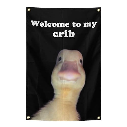 Welcome to My Crib Cute Duck Flag Teen Girl Boys College Room Dorm Decor Cool Stuff Funny Anime Flags for Room Home Decorations Posters Tapestry for Bedroom Wall art Hanging,2x3 FT - Image 1