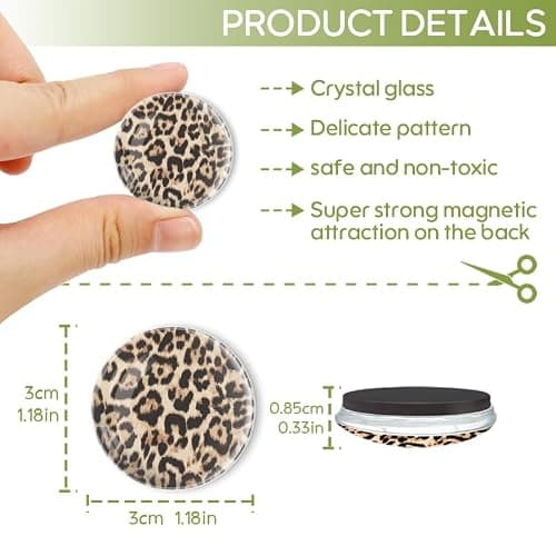 BaHomeck Fridge Magnets 6 Pcs Golden Brown Bionic Leopard Print Round Strong Magnetic Glass Refrigerator Magnet,Magnets Sticker Decorations for Office Whiteboards,Classrooms,Home,Photos,1.2 inch thumbnail 2