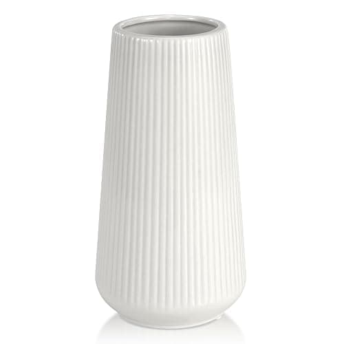 White Ceramic Vase, GUKJOB Small Cute Flower Vase for Pampas Grass, Home, Living Room, Dining Table, Farmhouse, Office Decor, Bedroom, Table, and Kitchen Shelf (White) - Image 1
