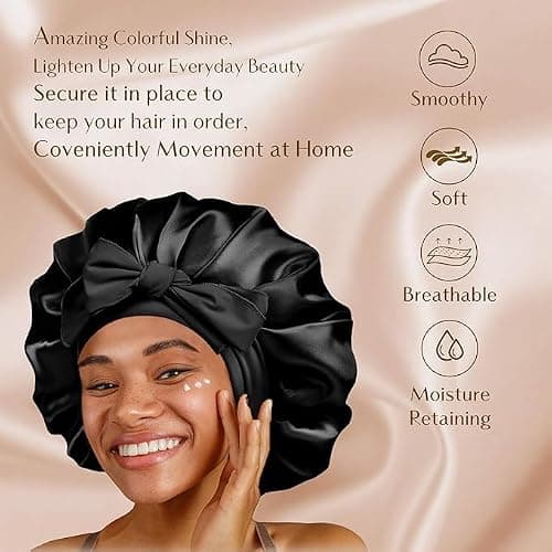 YANIBEST Silk Satin Bonnet for Sleeping Women Double Layer Satin Lined Hair Bonnet with Tie Band Curly Natural Hair thumbnail 3