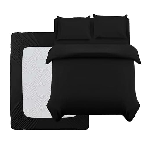Oxford Homeware King Size Duvet Cover Sets Black Brushed Microfiber 4 Piece king size Bedding Set with Fitted Sheet and Pillow cases Soft Breathable Duvet Cover Sets - Image 1