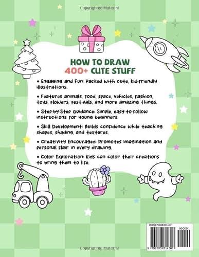 How to draw 400+ Cute Stuff: Fun Drawings of Animals, Food, Space, Fashion, Vehicles, Gifts, and More Exciting Things | Book for Kids (Cute Drawing Gifts for Kids) thumbnail 2