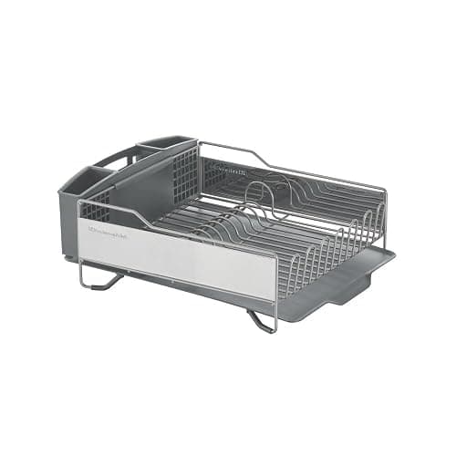 KitchenAid Large Capacity Full Size Rust Resistant Dish Rack with Angled Drain Board and Removable Flatware Caddy, Light Grey thumbnail 6