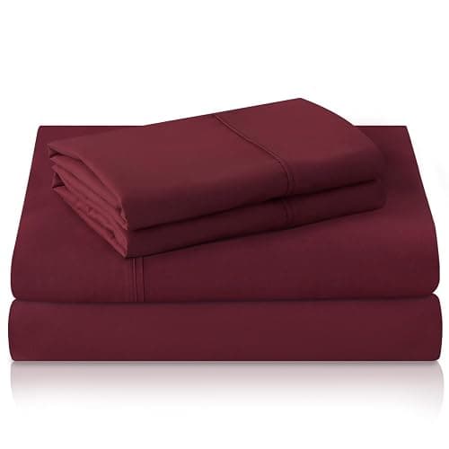 MICORAL Full Bed Sheets Set, Soft Breathable Bedding Sheet Set, Sheets Set with 16" Deep Pocket Design (4 Pieces, Full, Wine Red) thumbnail 8