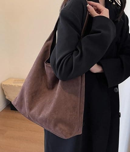 Womens Fashion Suede Shoulder Bags Large Tote Bag Retro Purse Handbag Casual Work Ladies Top Handle Satchel thumbnail 4