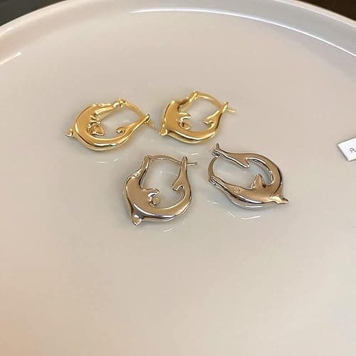 Huggie Dolphin Small Hoop Earrings for Women Gold Silver Plated Sea Animals Back Stud Click Top Piercing Earring Lightweight Wedding Fashion Jewelrys thumbnail 5