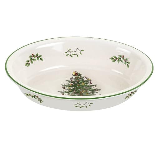 Spode Christmas Tree Oval Rim Dish (12.5" x 8.75") Festive Deep Baking Pan for Serving Vegetables, Roast Dinner, Casseroles - Fine Porcelain, Microwave, Freezer, Dishwasher Safe - Image 1