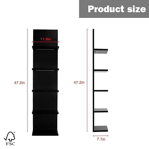 VIWODS 5-Tier Wall Shelf Unit with RGB Light, Floating Lack Shelf for Storage, Wall Mounted Vertical Display Shelf for Bedroom Living Room Vanity, Black thumbnail 2