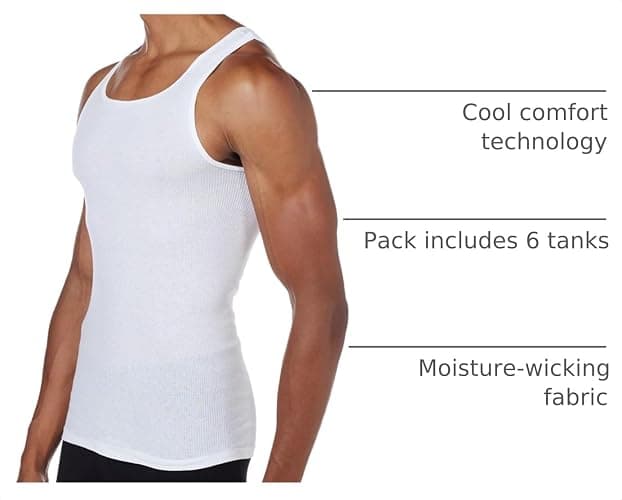 Hanes Men's Tank Undershirt Pack, Cotton Tank Undershirt, Moisture-Wicking, Breathable, White or Grey/Black, Multi-Pack thumbnail 4