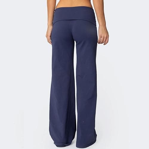 FOMOYUU Lounge Yoga Pants for Women Fold Over Low Waist Wide Leg Sweatpants Flare Leggings Bell Bottoms Y2K Foldover Pants thumbnail 5