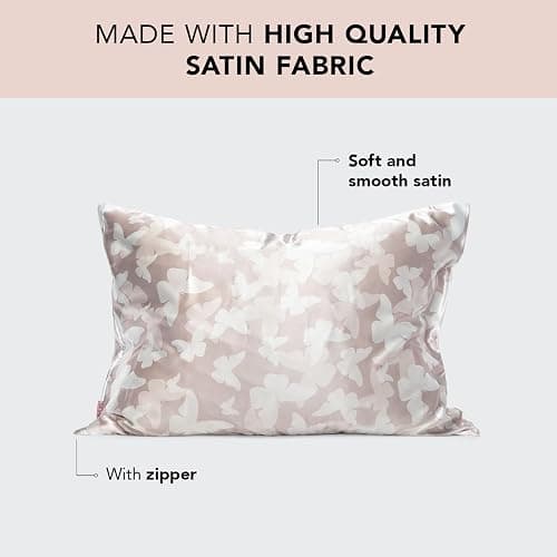 Kitsch Satin Pillowcase with Zipper for Hair & Skin, Softer Than Silk Pillow Cases Queen, Wrinkle-Free, Smooth and Cooling Satin Pillow Covers, Standard Size 19"x26", Champagne Butterfly thumbnail 3