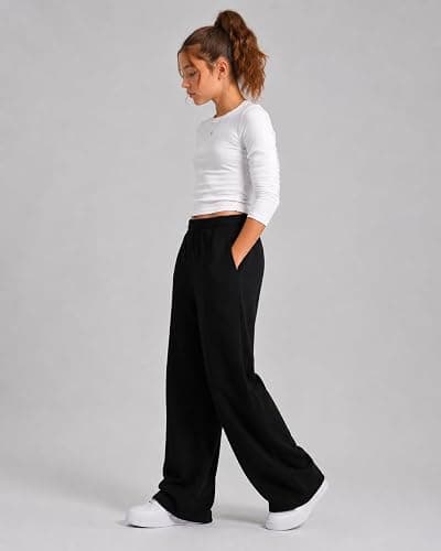 Kxuryueo Teen Girls Sweatpants 2 Pack Wide Leg Baggy Sweat Pants with Pockets Size 7-16 thumbnail 6
