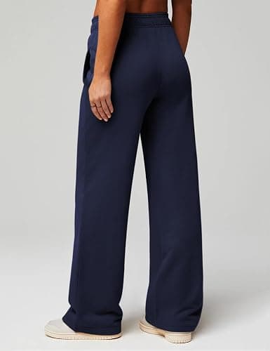 HeSaYep Women's Wide Leg Sweatpants Elastic High Waist Loose Sweat Pants Straight Leg Drawstring Trousers with Pockets thumbnail 4