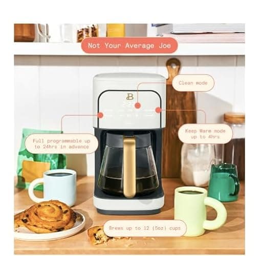 Beautiful 12 Cup Programmable Coffee Maker, by Drew Barrymore White Icing thumbnail 6