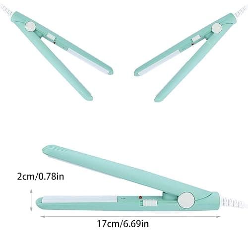 Mini Hair Straightener 2 in 1 Straight and Curly Hair Flat Iron Ceramic Tourmaline Plate 100-240V 20W US Plug (Green) thumbnail 4