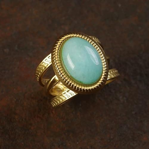 Dikixe Boho Western Turquoise Ring, Oval Turquoise Gemstone December Birthstone Open Adjustable Statement Ring, Gold Plated Stainless Steel Stackable Rings for Women thumbnail 2