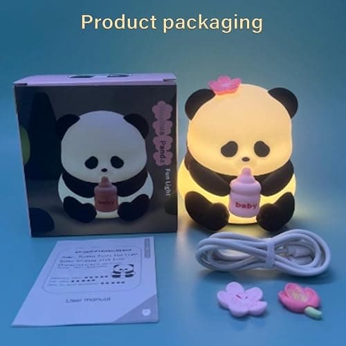 Myratts Led Cute Panda Night Light with 7 Colors, Dimmable Timer Nursery Lamps, Rechargeable Touch Control Night Lamp for Kids Adults, Used for Camping Party Room Decor(Flower Panda) thumbnail 6